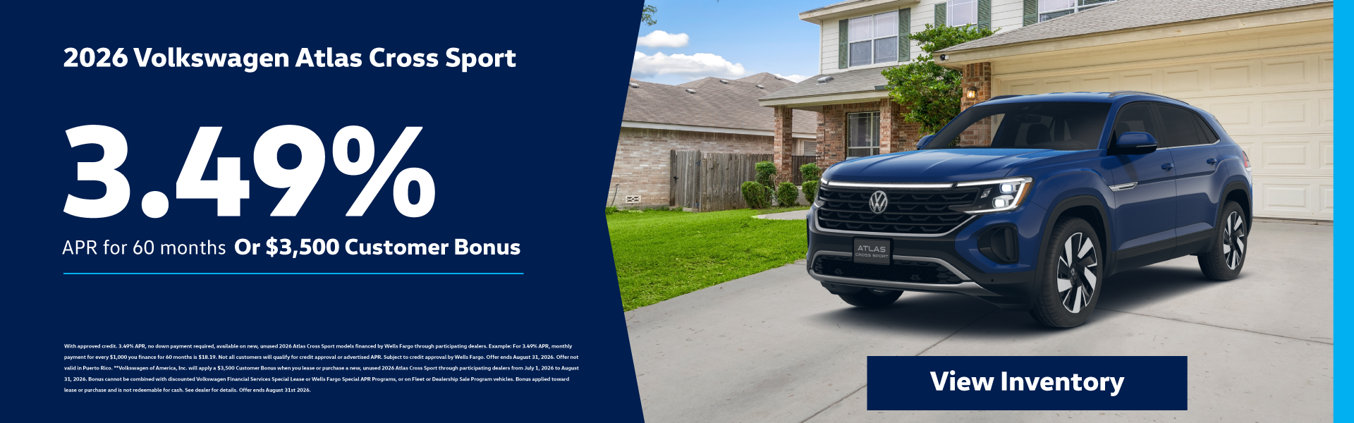 2026 Volkswagen Atlas Cross Sport 3.49% APR for 60 months