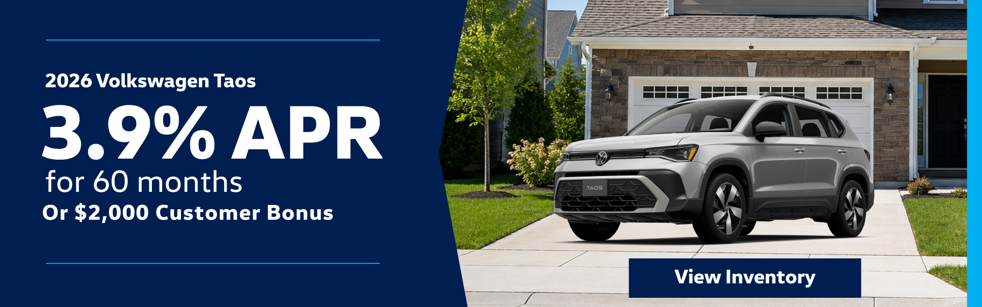 2026 Volkswagen Taos 3.9% APR for 60 months Or $2,000 Custom
