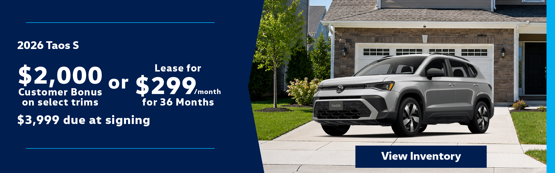 2026 Taos S lease for $299 per month for 36 months